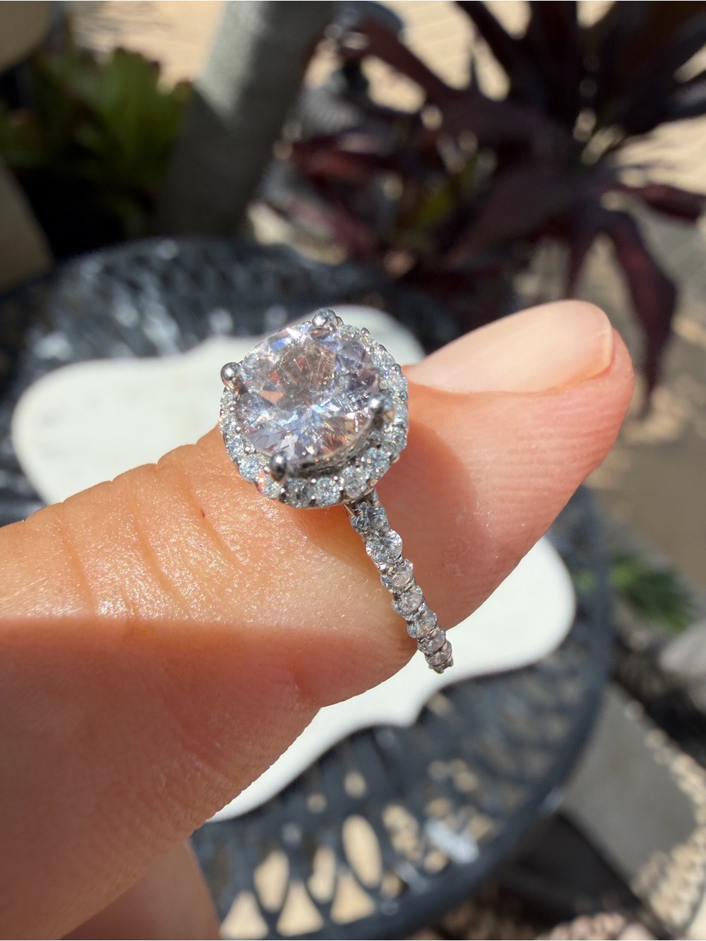 Classic Halo Solitaire Natural Morganite and Natural Diamond Ring Size 7